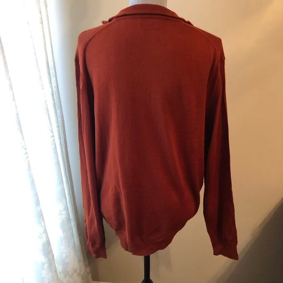 Neiman Marcus Orange Quarter-Zip Men's Sweater - Picture 5 of 7